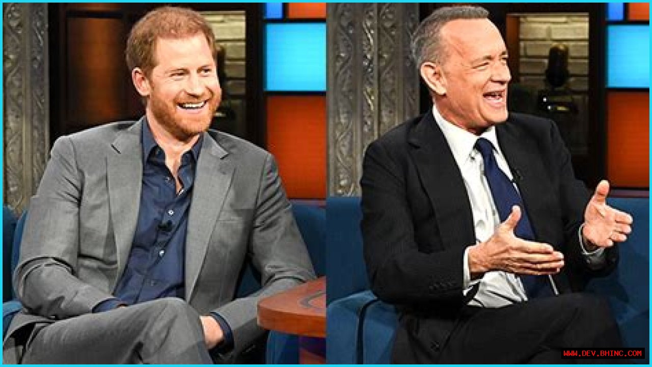 Prince Harry Pelts Tom Hanks With Rose Petals On ‘The Late Show’ – Hollywood Life