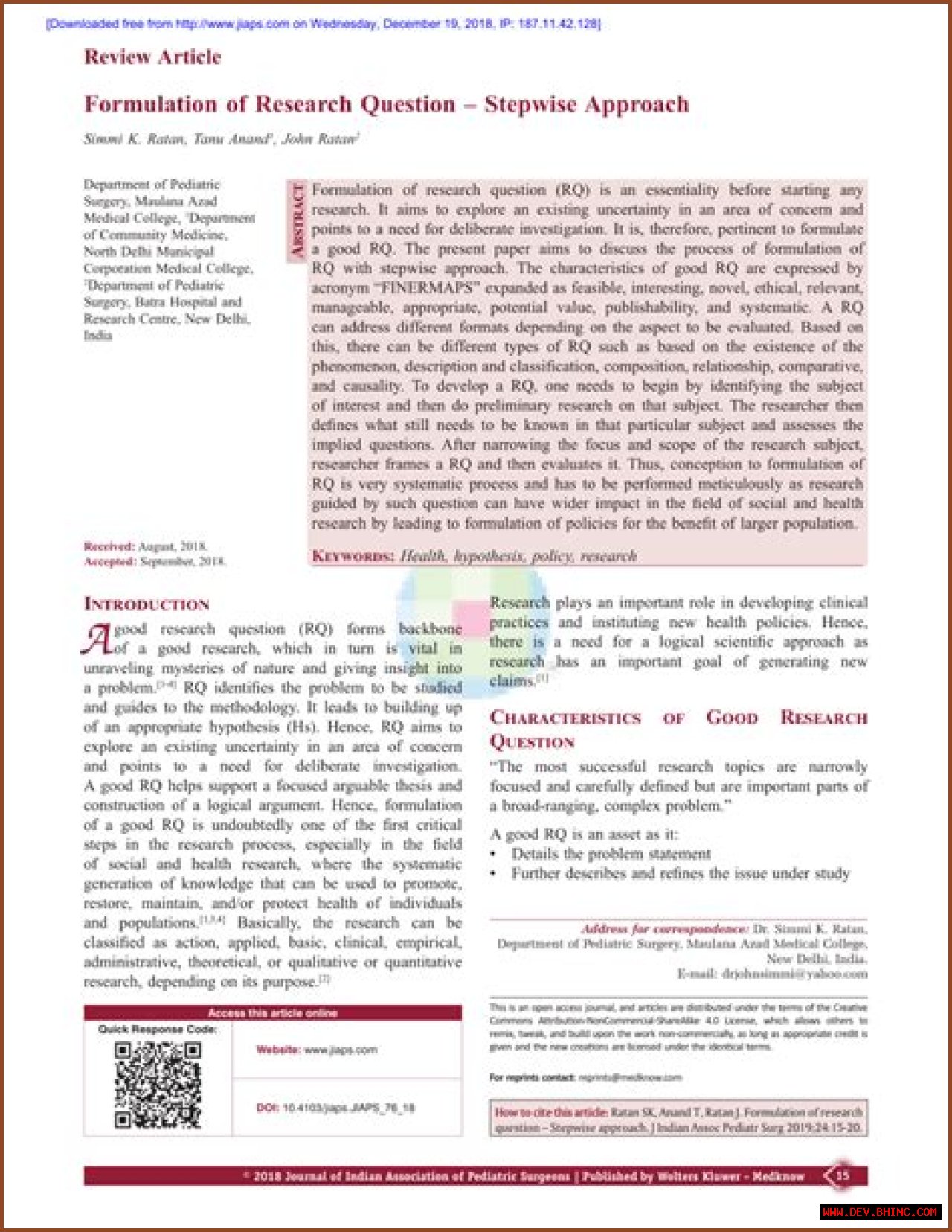 Questions about a Journal Article